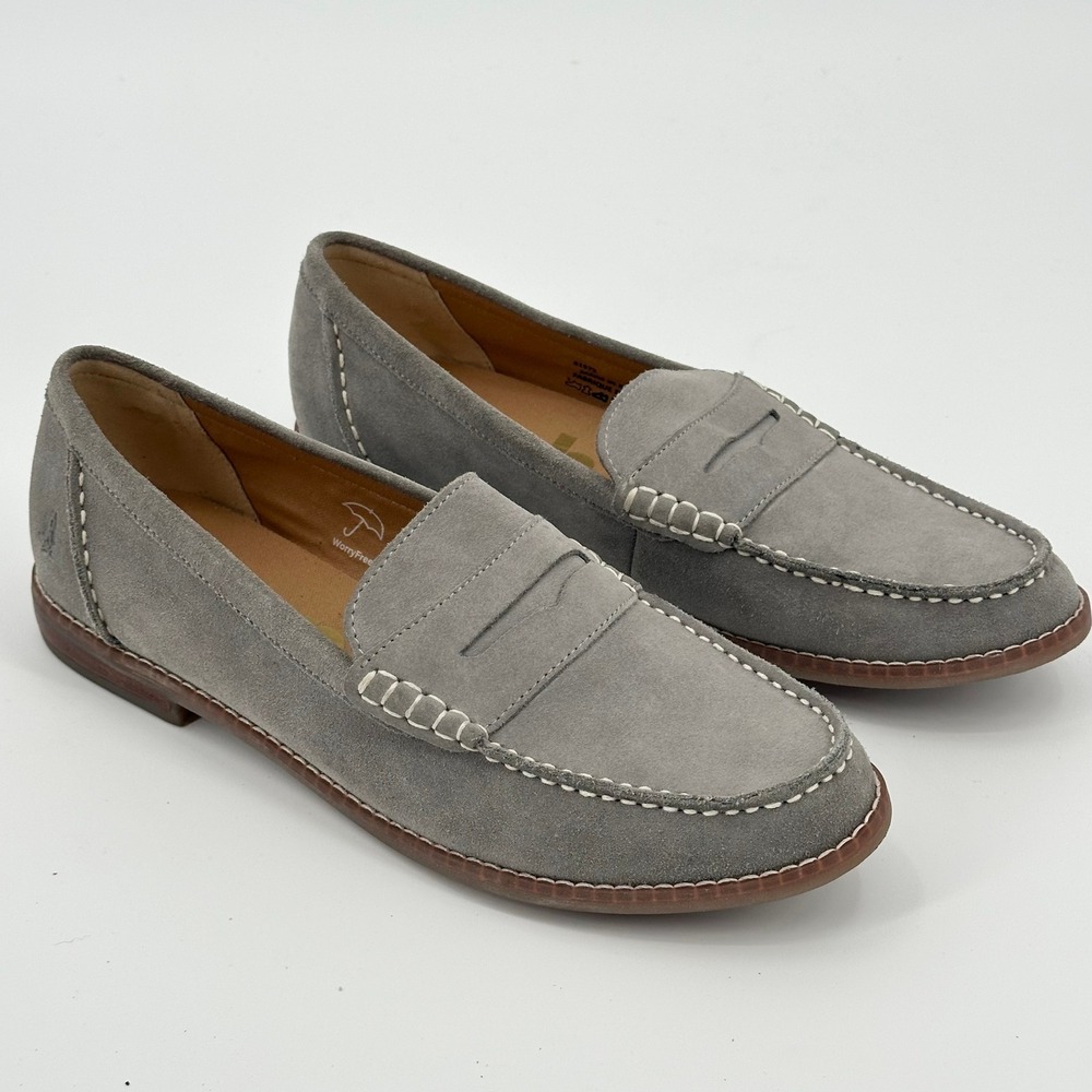 Hush Puppies Grey Suede WorryFree Penny Loafers Size 9.5